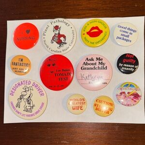 11 Vintage Assorted Pinback Button Lot - Colorful Novelty Slogans Designs